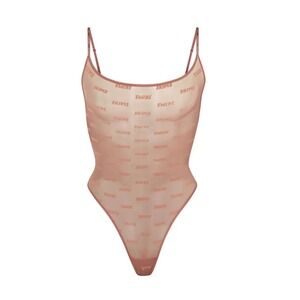 SKIMS After Hours Cami Bodysuit Rose Clay Sheer Logo Print Thong Size 3X